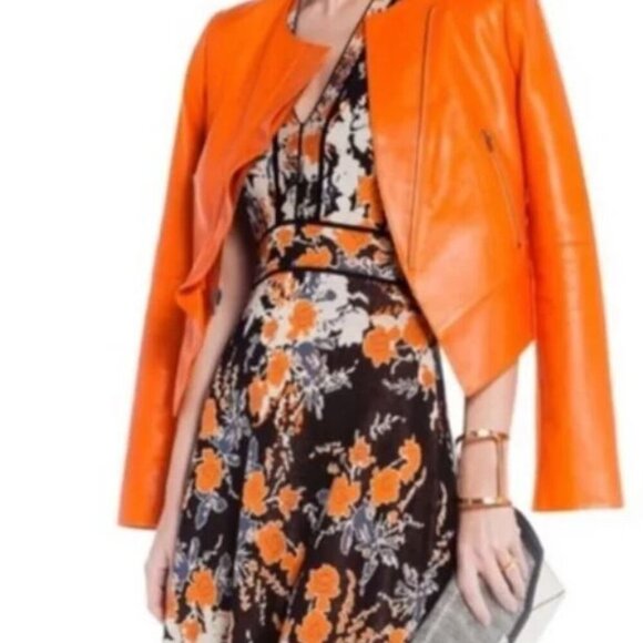 BCBGMaxAzria Black Orange Blue Floral Sleeveless Mini ALine Dress Size Large EUC - Picture 3 of 11